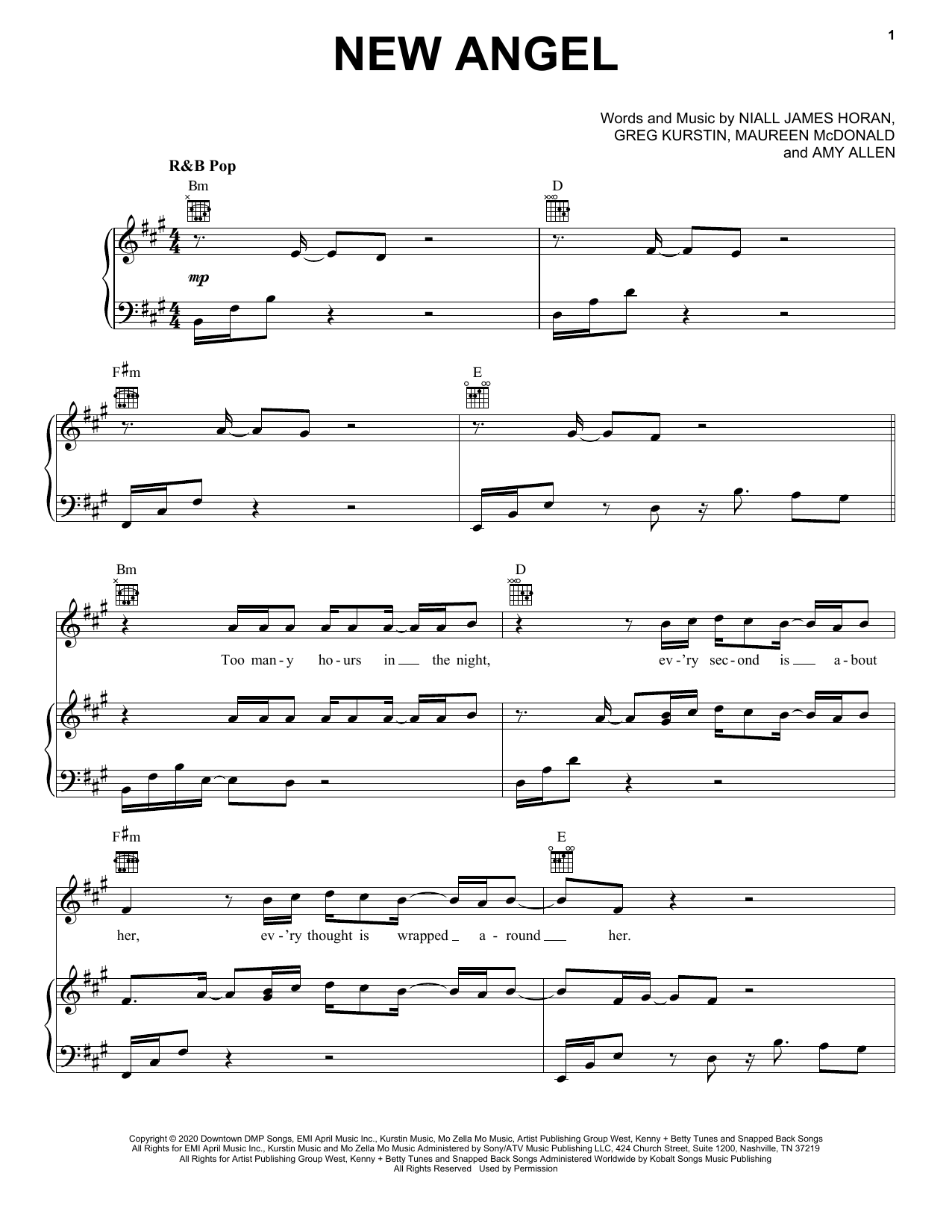 Download Niall Horan New Angel Sheet Music and learn how to play Piano, Vocal & Guitar Chords (Right-Hand Melody) PDF digital score in minutes