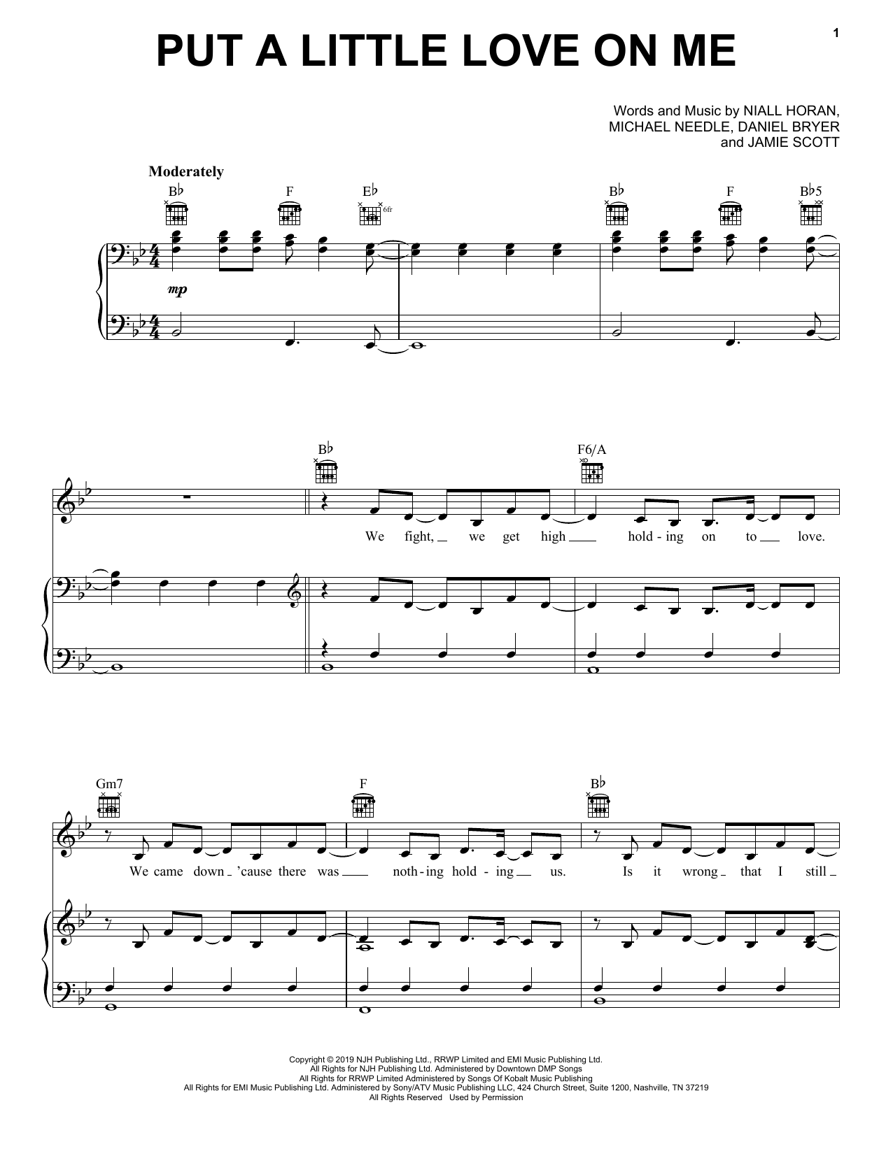 Download Niall Horan Put A Little Love On Me Sheet Music and learn how to play Piano, Vocal & Guitar Chords (Right-Hand Melody) PDF digital score in minutes