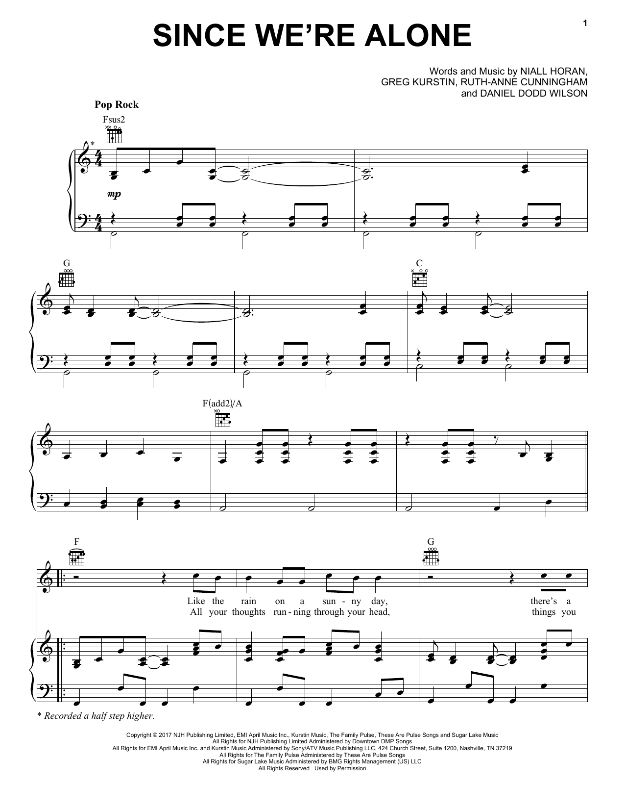 Download Niall Horan Since We're Alone Sheet Music and learn how to play Piano, Vocal & Guitar (Right-Hand Melody) PDF digital score in minutes