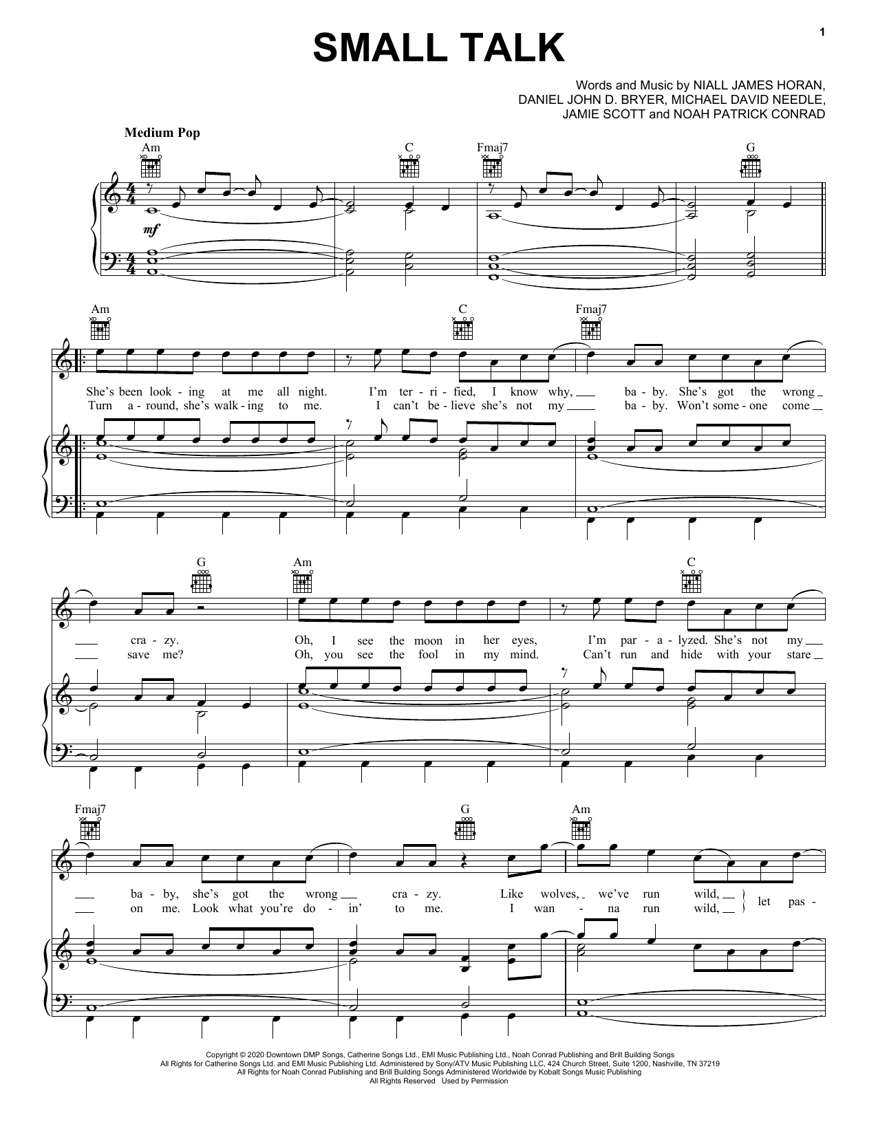 Download Niall Horan Small Talk Sheet Music and learn how to play Piano, Vocal & Guitar Chords (Right-Hand Melody) PDF digital score in minutes