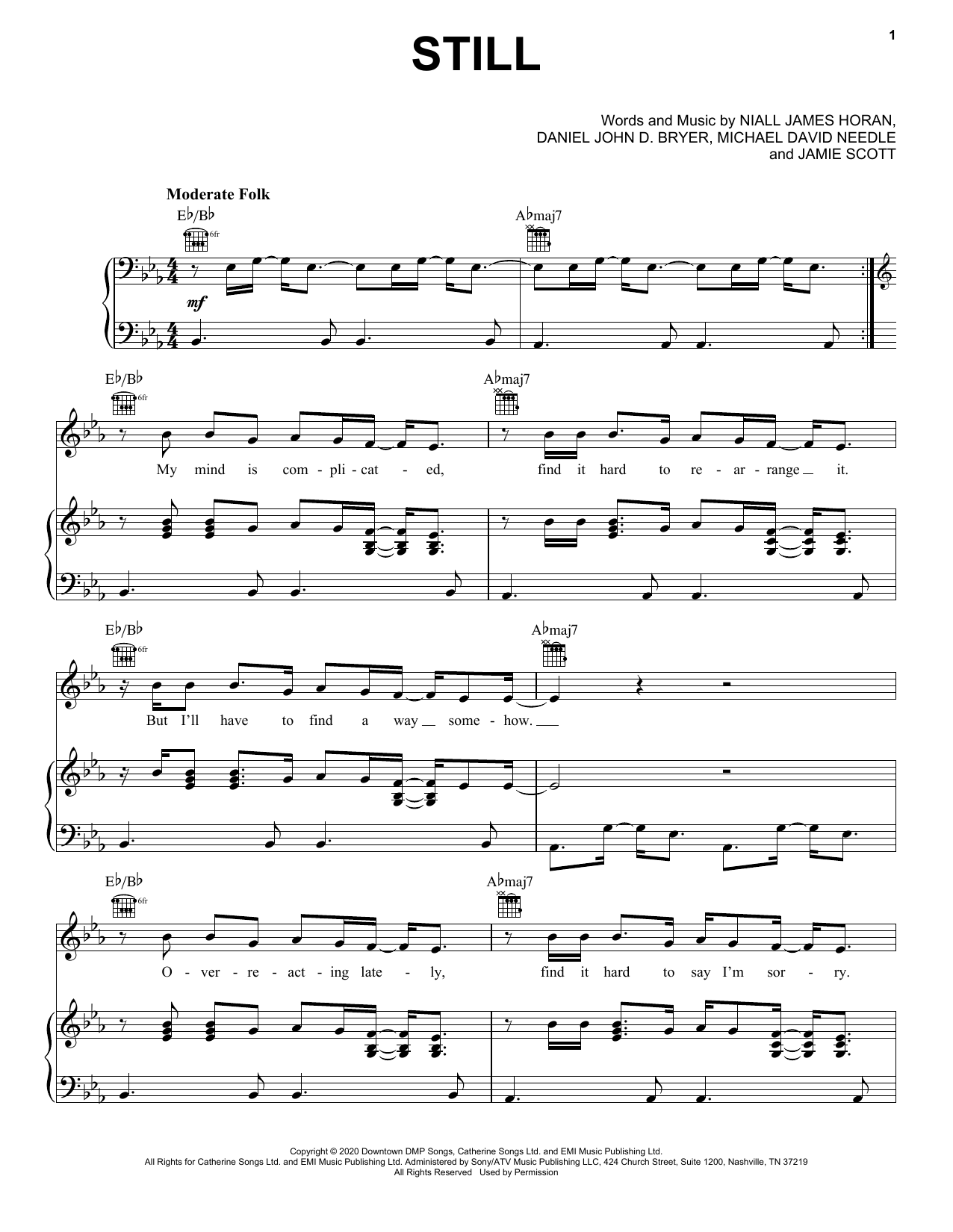 Download Niall Horan Still Sheet Music and learn how to play Piano, Vocal & Guitar Chords (Right-Hand Melody) PDF digital score in minutes