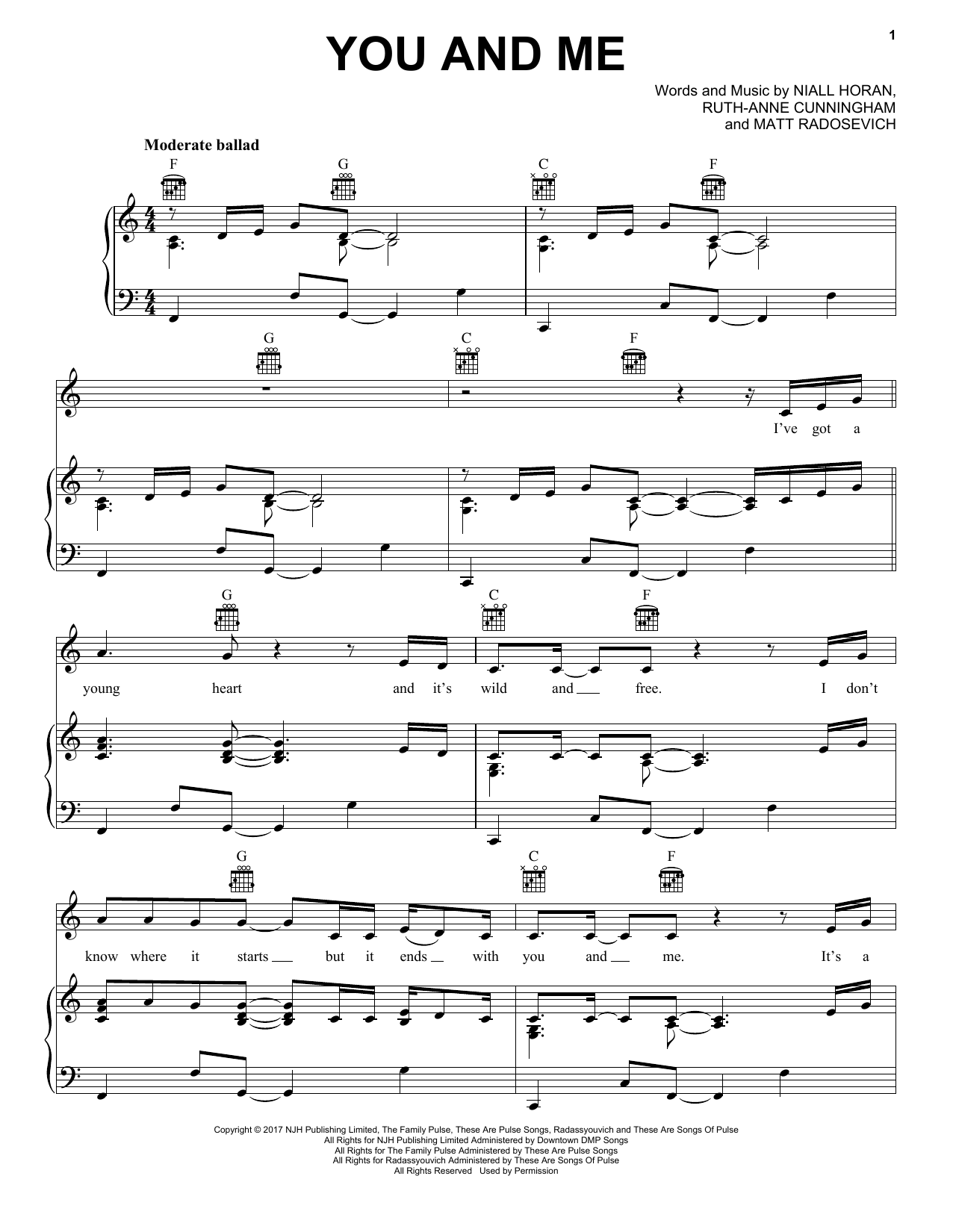 Download Niall Horan You And Me Sheet Music and learn how to play Piano, Vocal & Guitar (Right-Hand Melody) PDF digital score in minutes