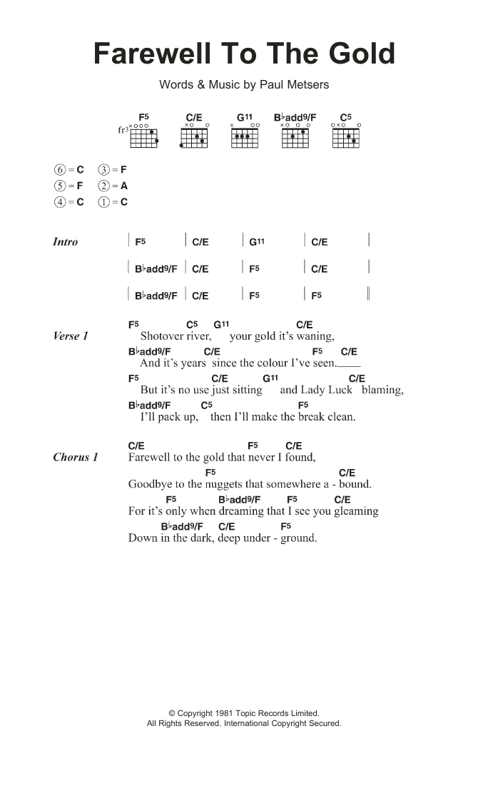 Download Nic Jones Farewell To The Gold Sheet Music and learn how to play Lyrics & Chords PDF digital score in minutes