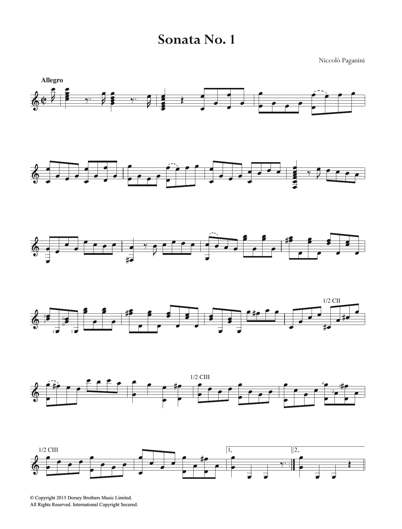 Download Niccolo Paganini Sonata No. 1 Sheet Music and learn how to play Guitar PDF digital score in minutes