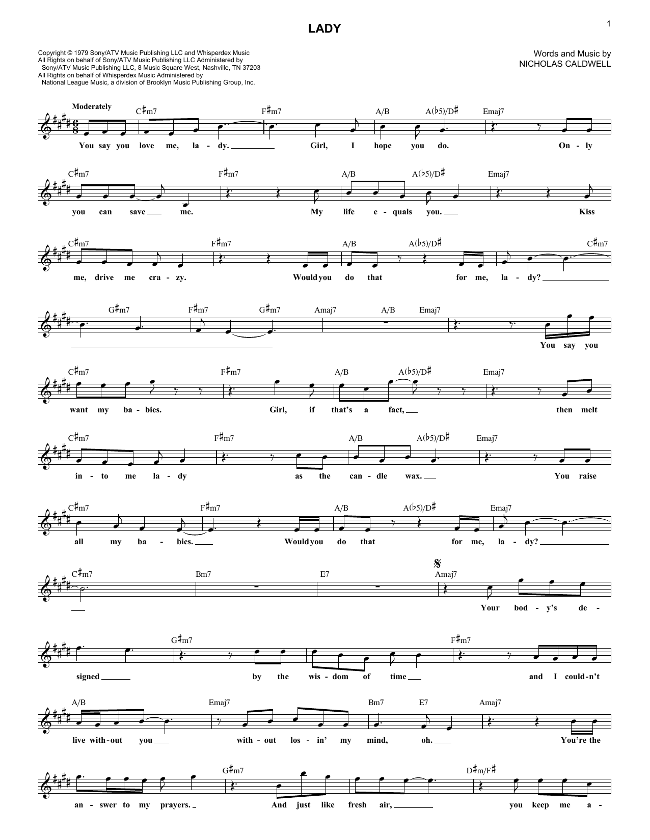 Download Nicholas Caldwell Lady Sheet Music and learn how to play Melody Line, Lyrics & Chords PDF digital score in minutes