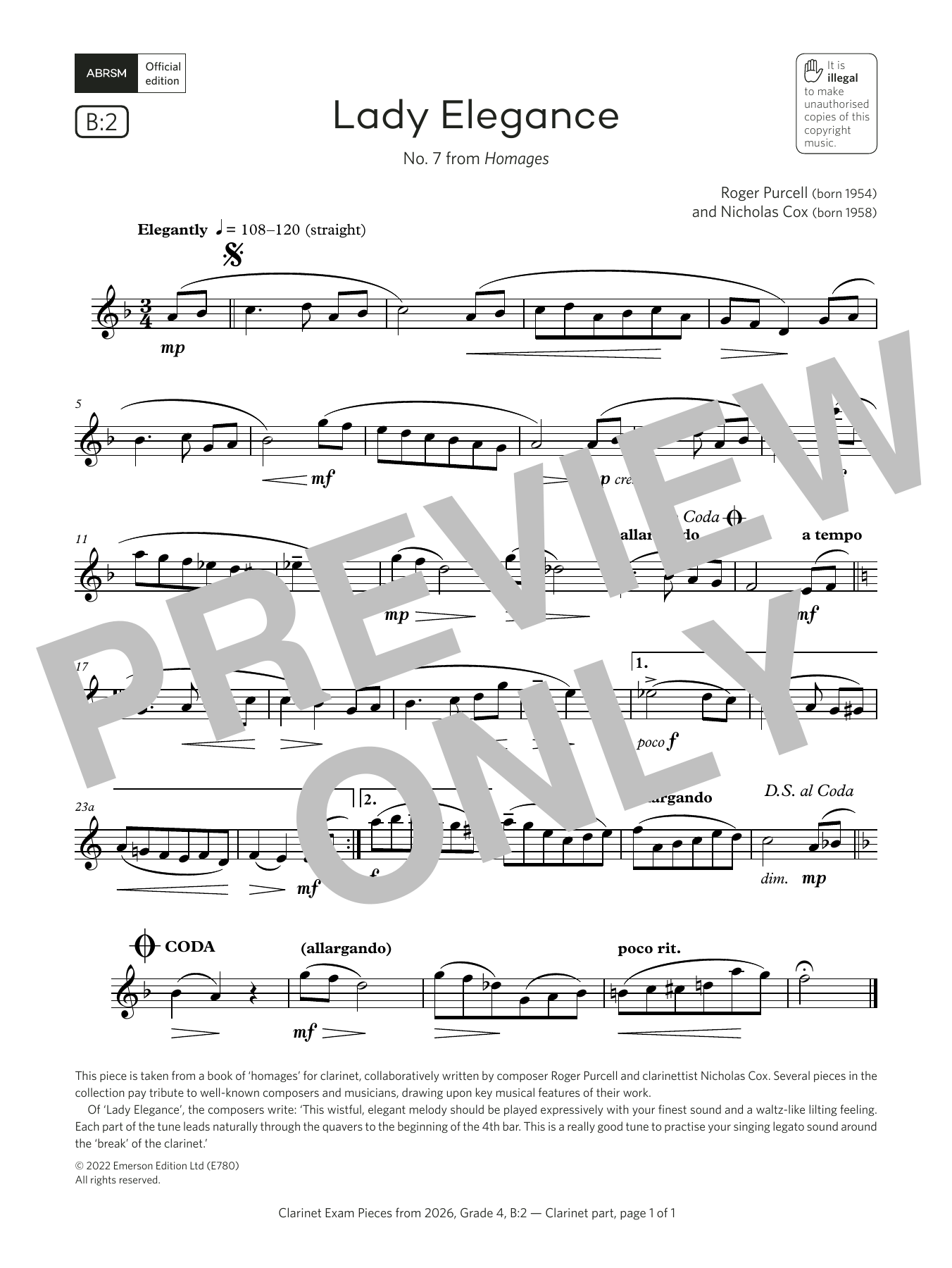 Download Nicholas Cox Lady Elegance (Grade 4, list B2, from the ABRSM Clarinet Syllabus from 2026) Sheet Music and learn how to play Clarinet Solo PDF digital score in minutes