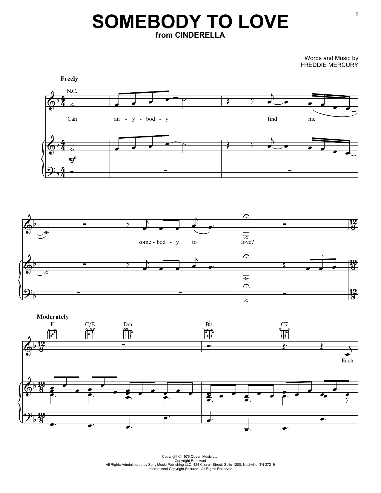 Download Nicholas Galitzine Somebody To Love (from the Amazon Original Movie Cinderella) Sheet Music and learn how to play Piano, Vocal & Guitar Chords (Right-Hand Melody) PDF digital score in minutes