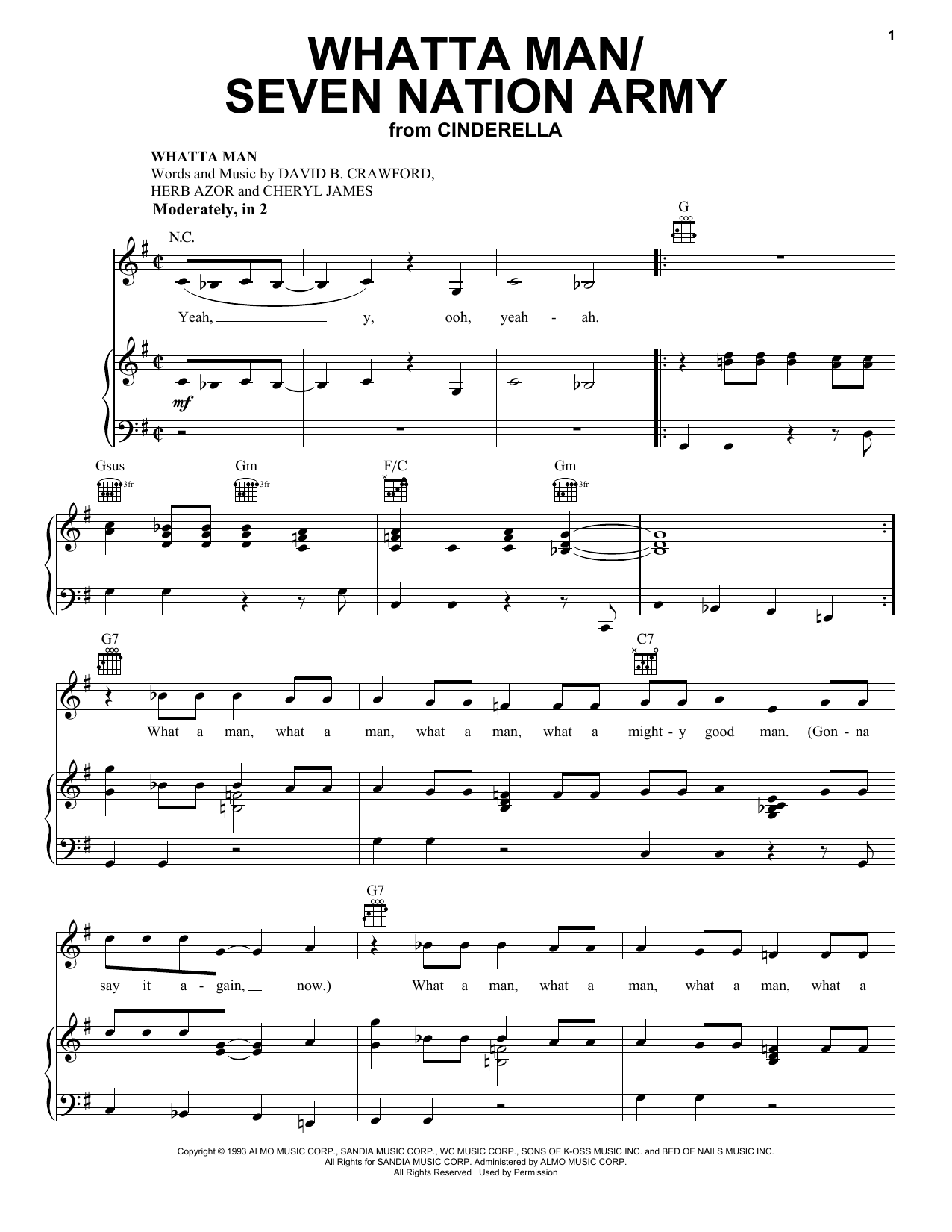 Download Nicholas Galitzine Whatta Man / Seven Nation Army (from the Amazon Original Movie Cinderella) Sheet Music and learn how to play Piano, Vocal & Guitar Chords (Right-Hand Melody) PDF digital score in minutes
