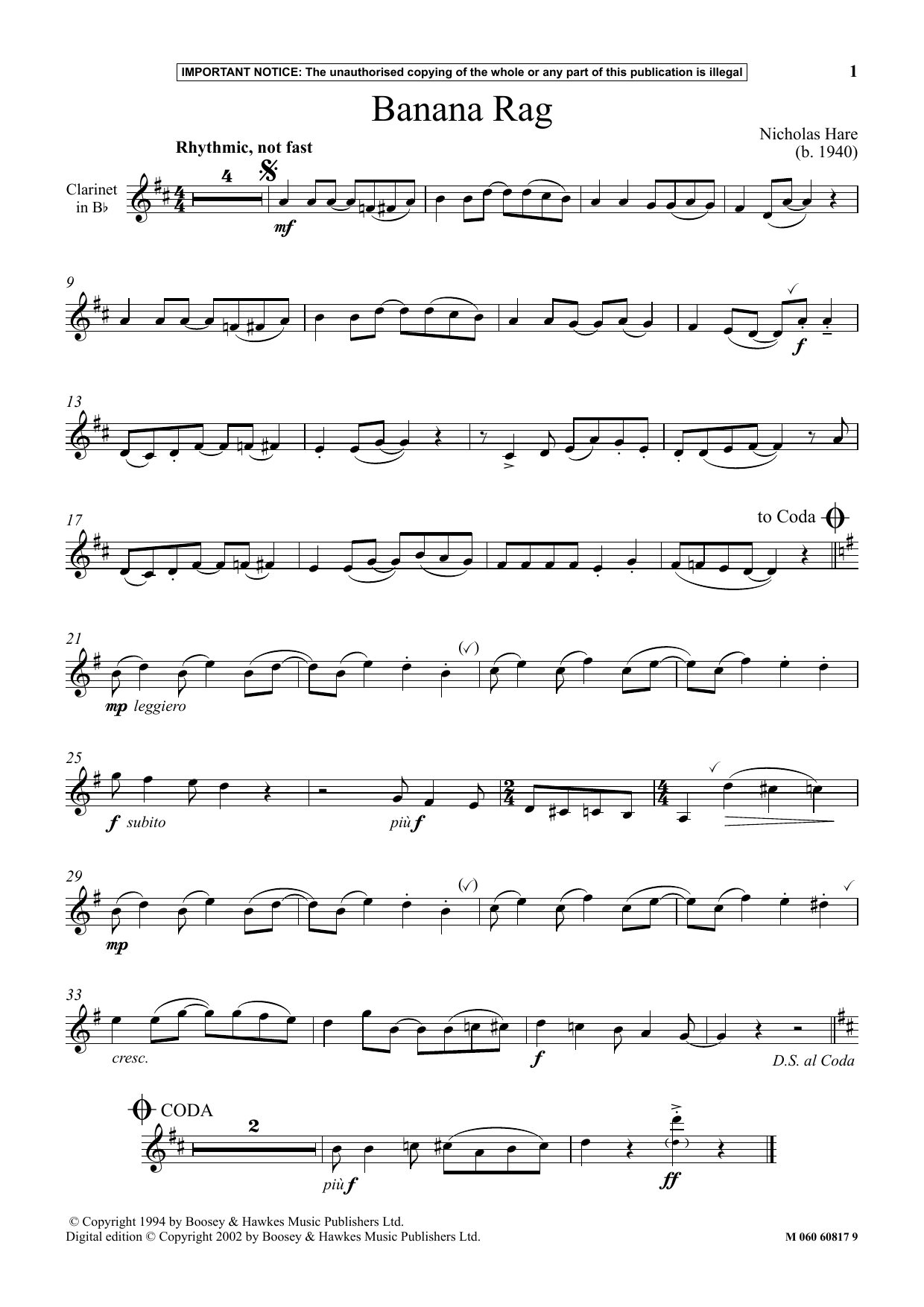Download Nicholas Hare Banana Rag Sheet Music and learn how to play Instrumental Solo PDF digital score in minutes
