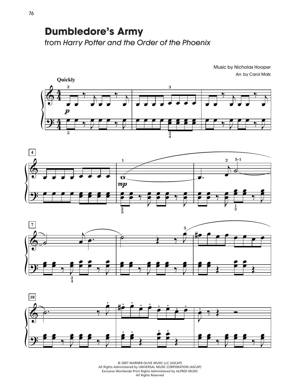 Download Nicholas Hooper Dumbledore's Army (from Harry Potter) (arr. Carol Matz) Sheet Music and learn how to play Big Note Piano PDF digital score in minutes