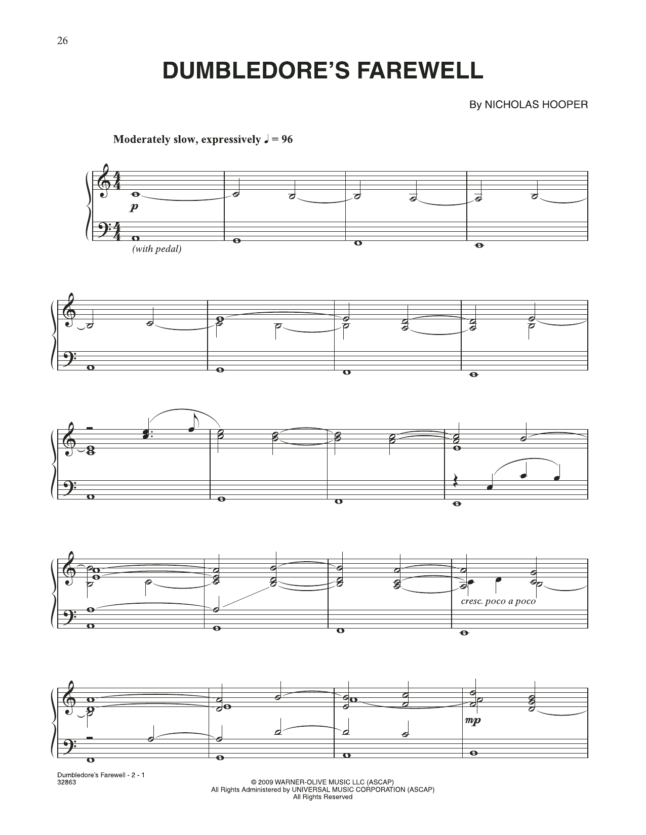 Download Nicholas Hooper Dumbledore's Farewell (from Harry Potter) Sheet Music and learn how to play Piano Solo PDF digital score in minutes