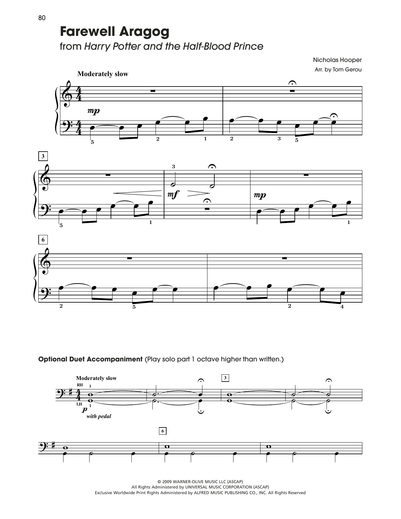 Download Nicholas Hooper Farewell Aragog (from Harry Potter) (arr. Tom Gerou) Sheet Music and learn how to play 5-Finger Piano PDF digital score in minutes