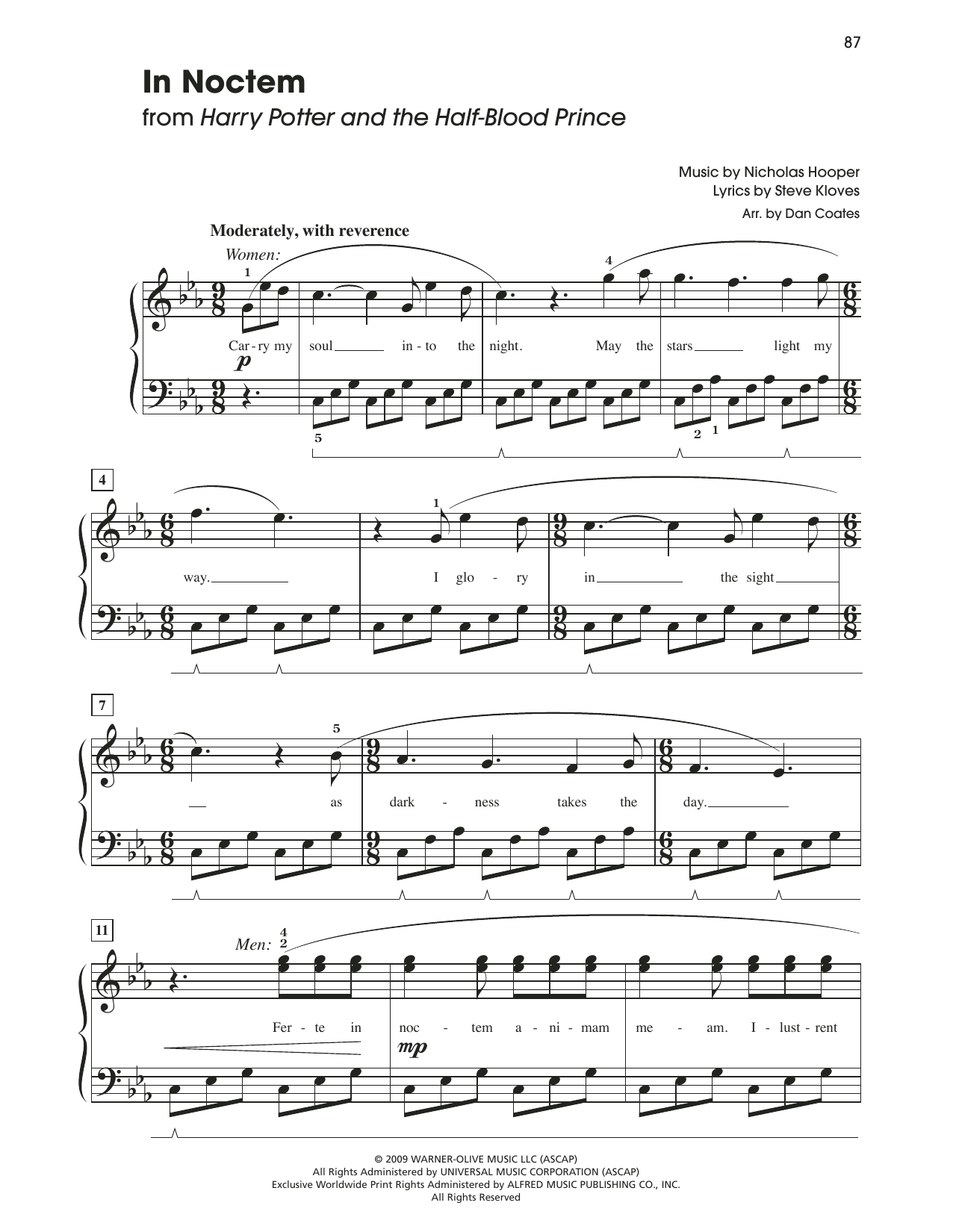 Download Nicholas Hooper In Noctem (from Harry Potter And The Half-Blood Prince) (arr. Dan Coates) Sheet Music and learn how to play Easy Piano PDF digital score in minutes