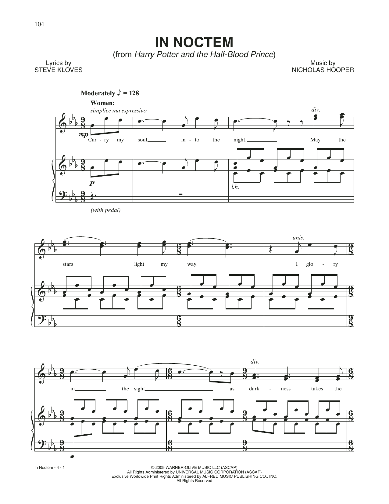 Download Nicholas Hooper In Noctem (from Harry Potter And The Half-Blood Prince) Sheet Music and learn how to play Piano & Vocal PDF digital score in minutes