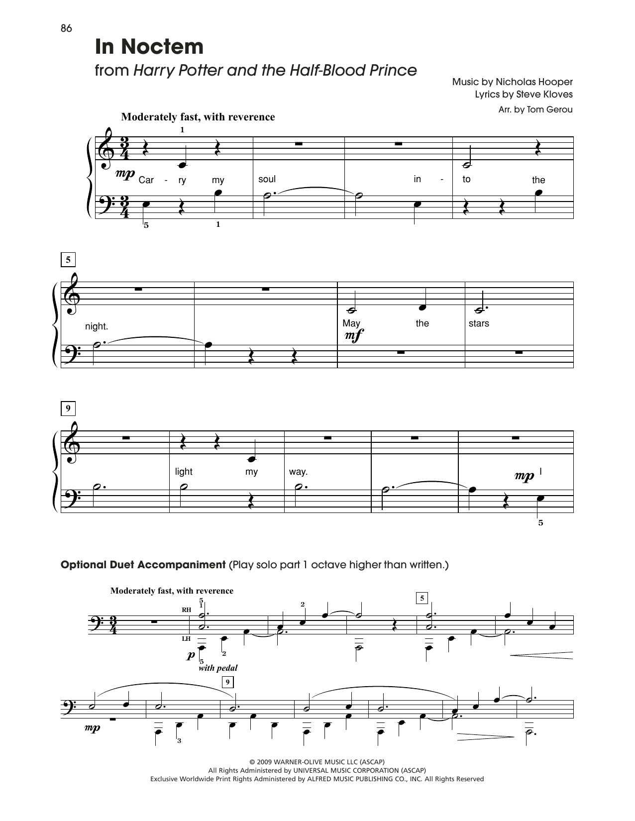 Download Nicholas Hooper In Noctem (from Harry Potter) (arr. Tom Gerou) Sheet Music and learn how to play 5-Finger Piano PDF digital score in minutes