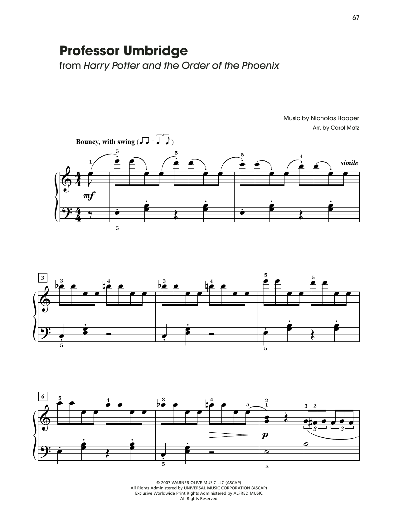 Download Nicholas Hooper Professor Umbridge (from Harry Potter And The Order Of The Phoenix) (arr. Carol Sheet Music and learn how to play Big Note Piano PDF digital score in minutes