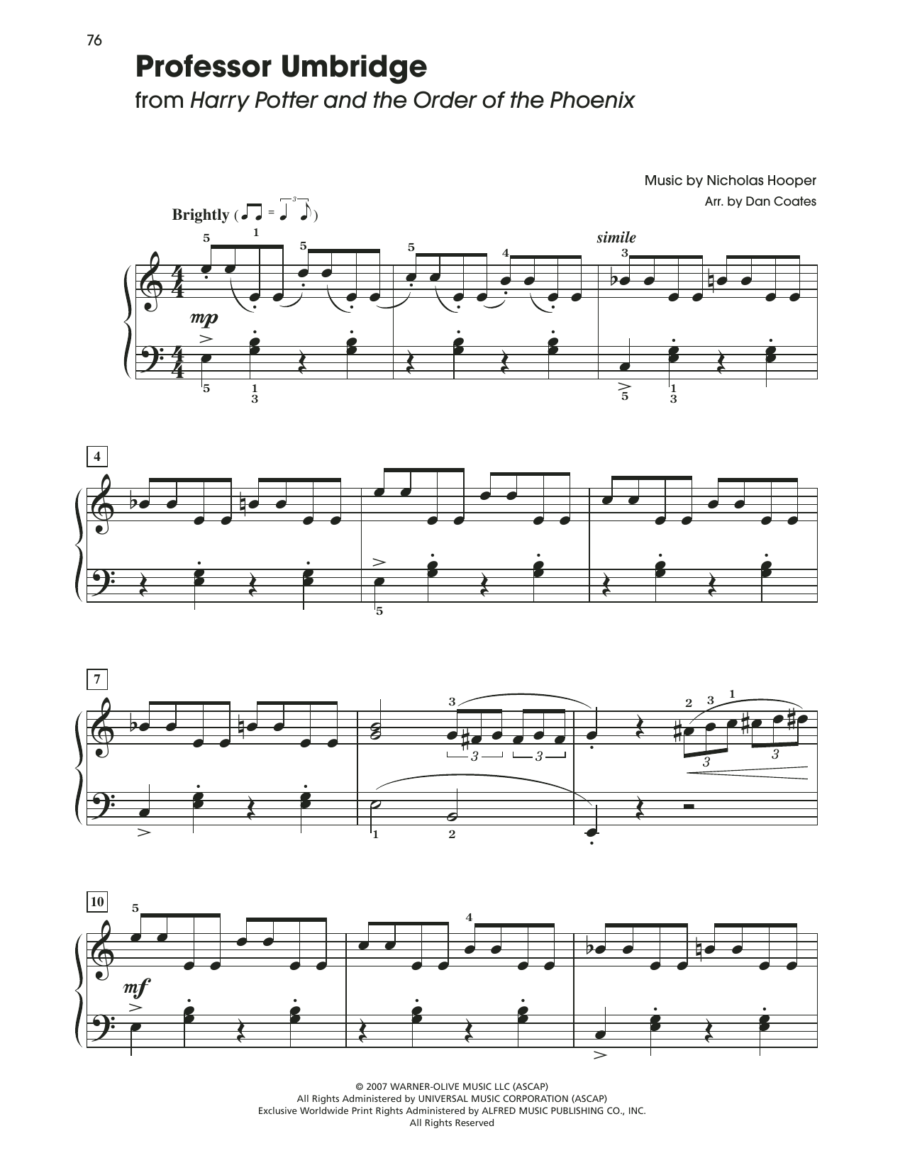 Download Nicholas Hooper Professor Umbridge (from Harry Potter And The Order Of The Phoenix) (arr. Dan Co Sheet Music and learn how to play Easy Piano PDF digital score in minutes