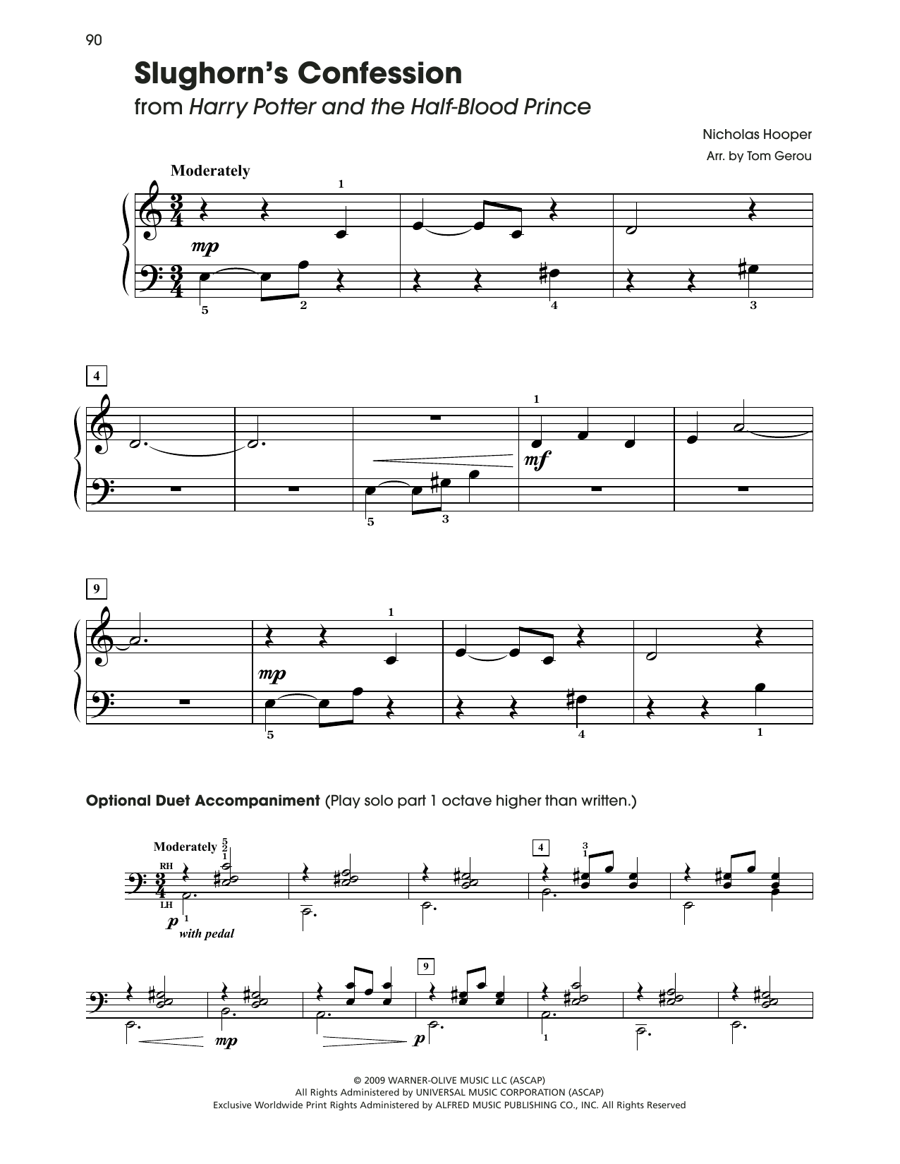 Download Nicholas Hooper Slughorn's Confession (from Harry Potter) (arr. Tom Gerou) Sheet Music and learn how to play 5-Finger Piano PDF digital score in minutes