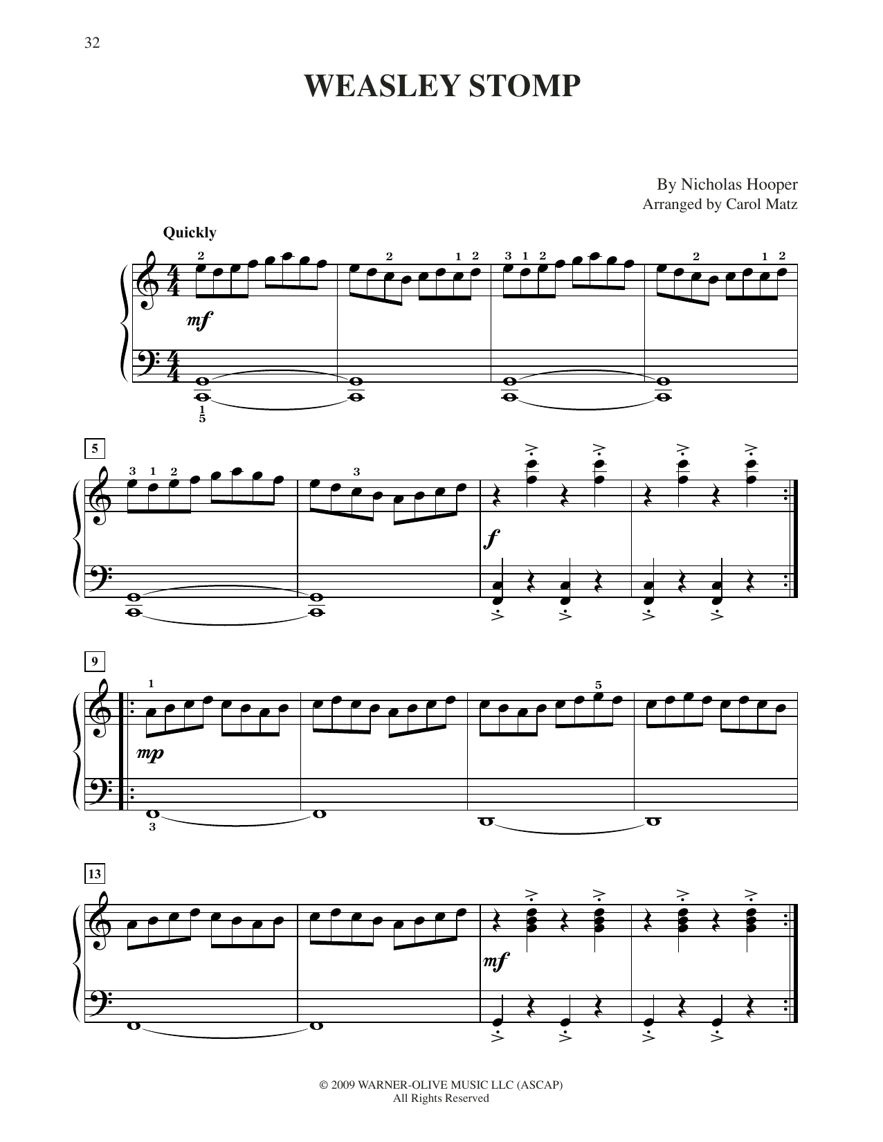 Download Nicholas Hooper The Weasley Stomp (from Harry Potter) (arr. Carol Matz) Sheet Music and learn how to play Big Note Piano PDF digital score in minutes