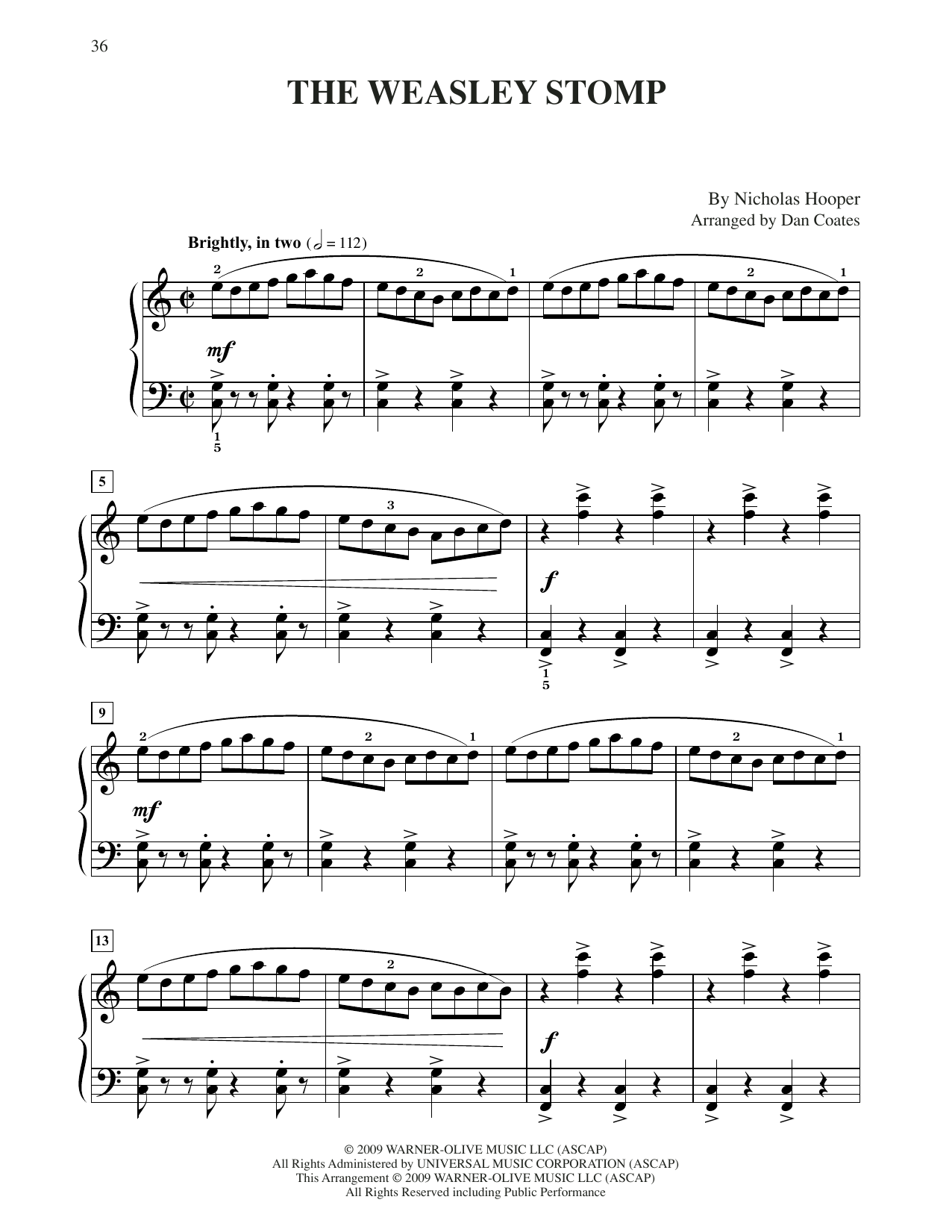 Download Nicholas Hooper The Weasley Stomp (from Harry Potter) (arr. Dan Coates) Sheet Music and learn how to play Easy Piano PDF digital score in minutes