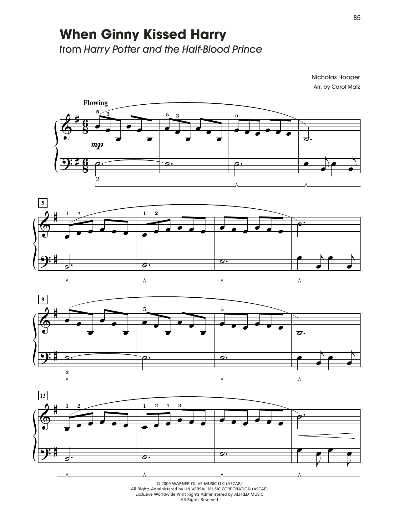 Download Nicholas Hooper When Ginny Kissed Harry (from Harry Potter And The Half-Blood Prince) Sheet Music and learn how to play Big Note Piano PDF digital score in minutes