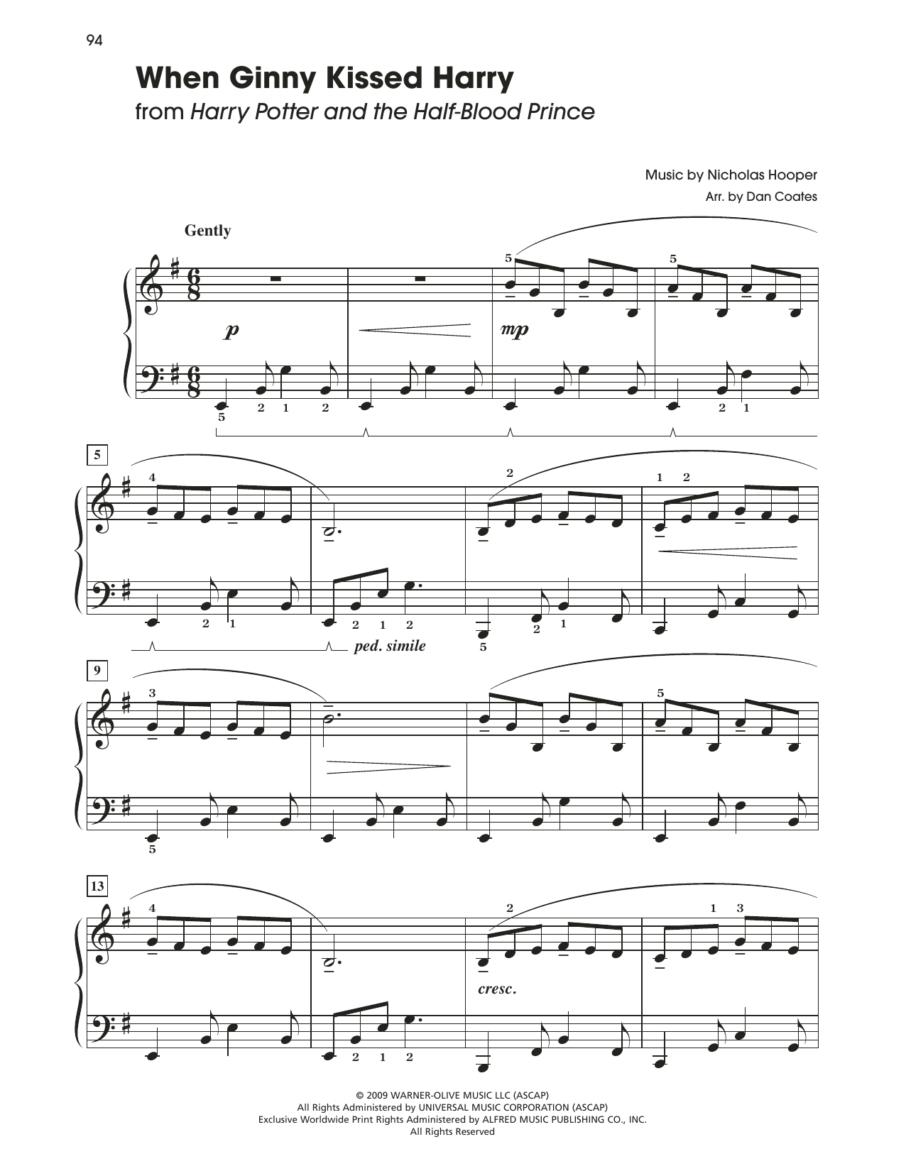 Download Nicholas Hooper When Ginny Kissed Harry (from Harry Potter And The Half-Blood Prince) Sheet Music and learn how to play Easy Piano PDF digital score in minutes