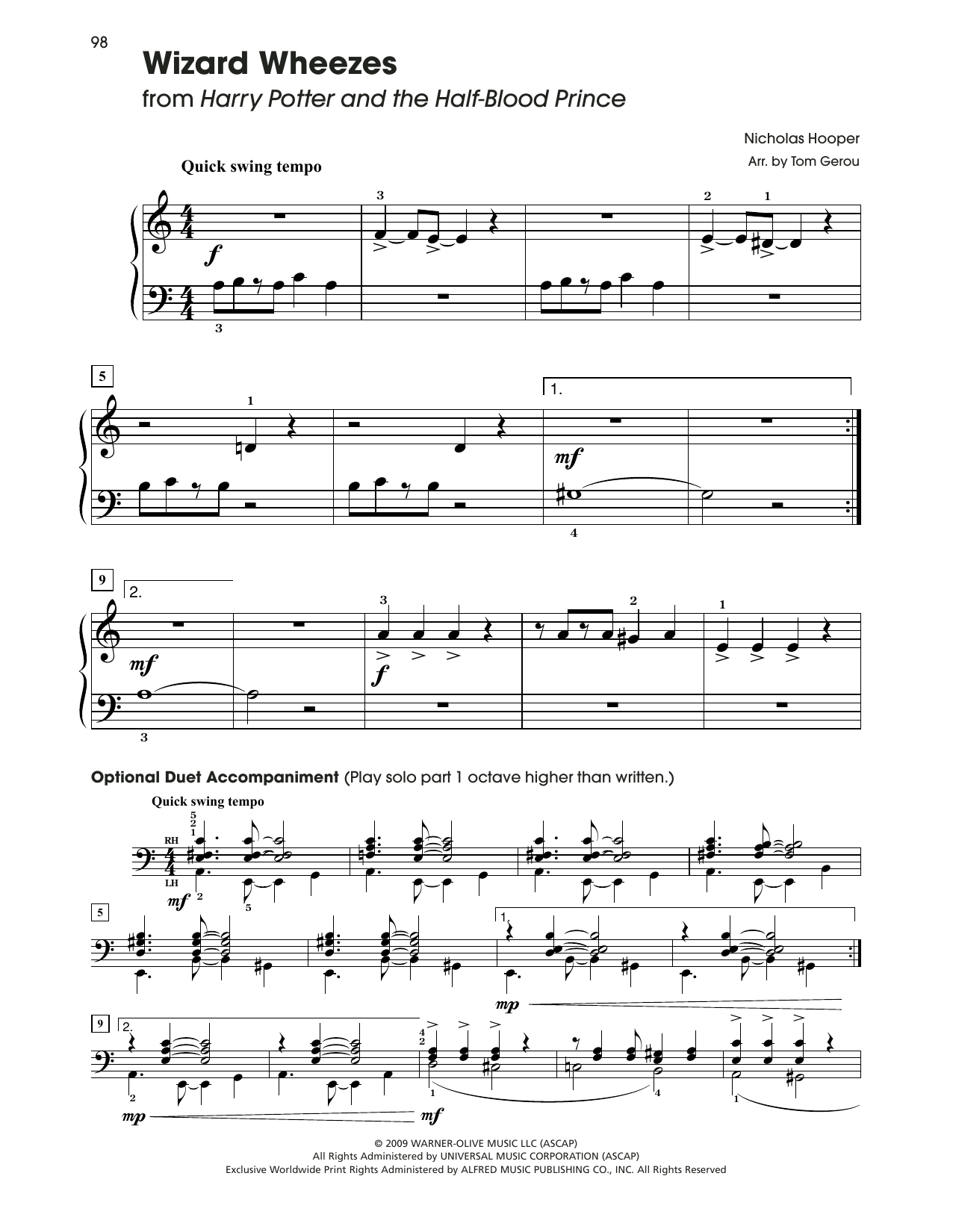 Download Nicholas Hooper Wizard Wheezes (from Harry Potter) (arr. Tom Gerou) Sheet Music and learn how to play 5-Finger Piano PDF digital score in minutes