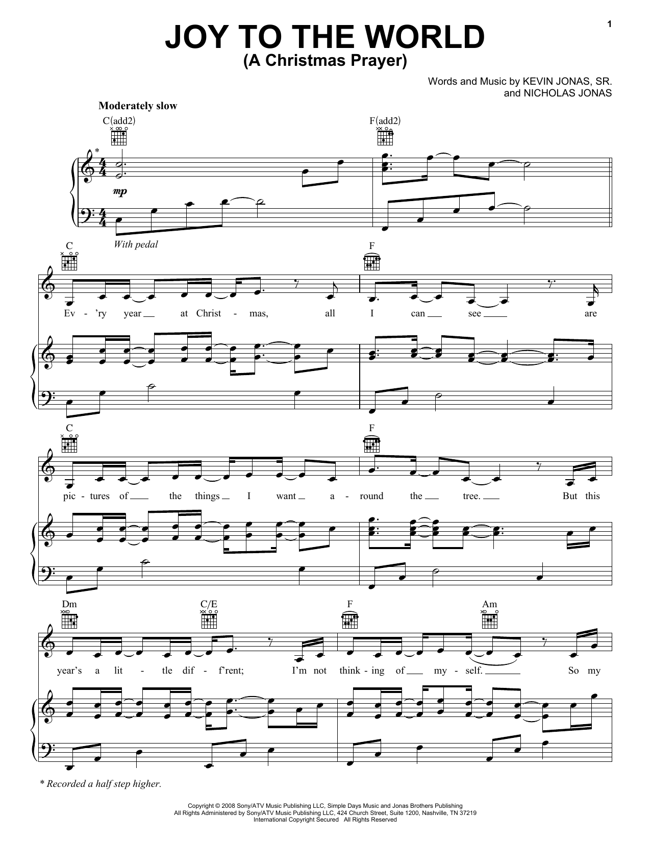 Download Nick Jonas Joy To The World (A Christmas Prayer) Sheet Music and learn how to play Piano, Vocal & Guitar (Right-Hand Melody) PDF digital score in minutes