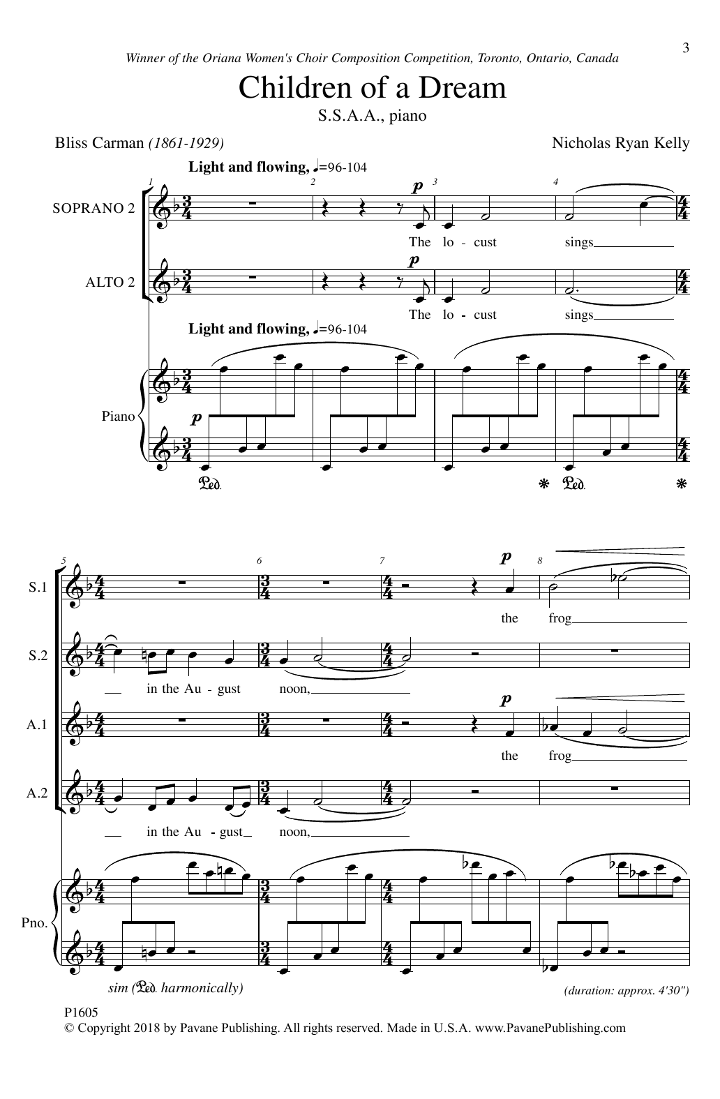 Download Nicholas Kelly Children Of A Dream Sheet Music and learn how to play SSA Choir PDF digital score in minutes