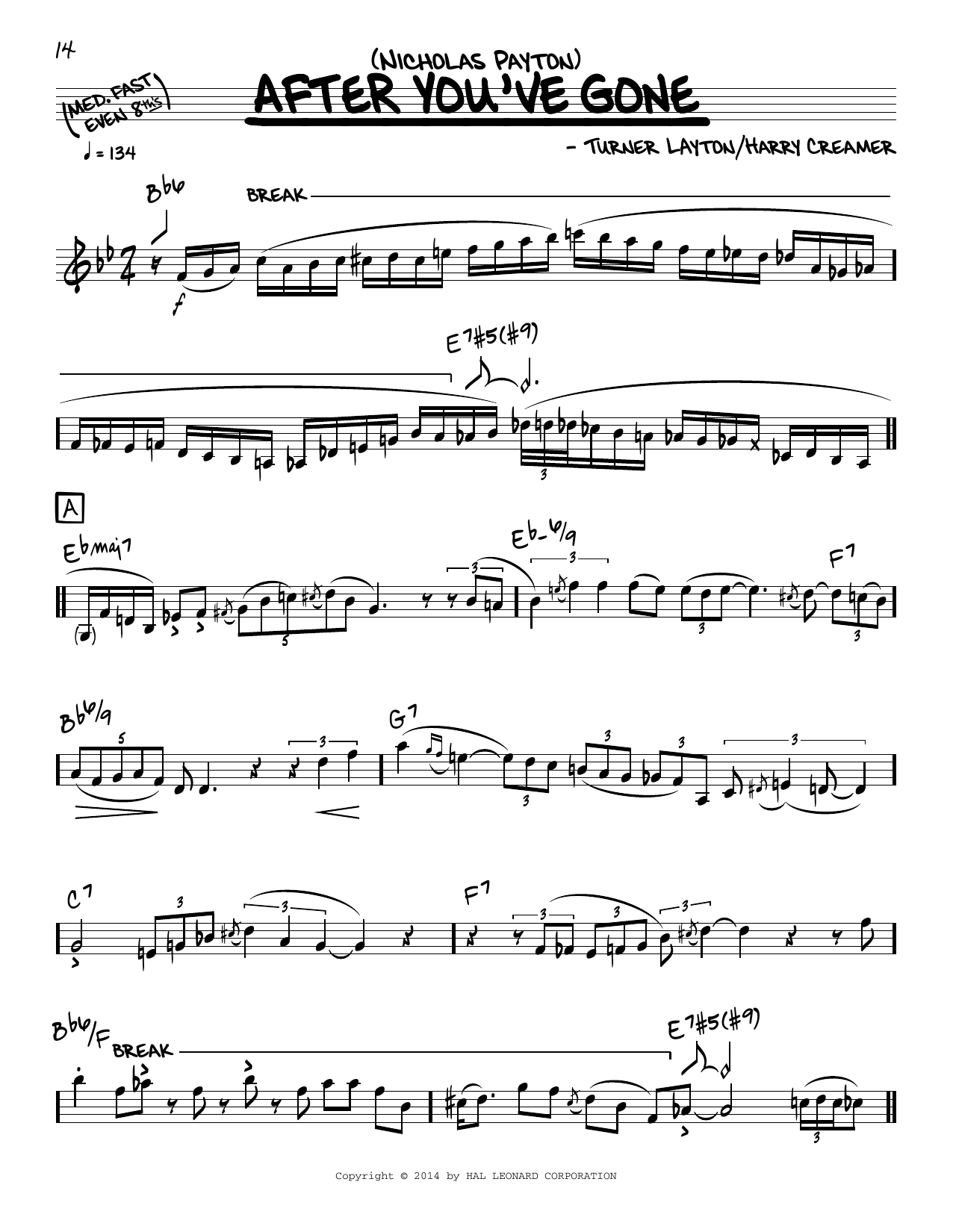 Download Nicholas Payton After You've Gone (solo only) Sheet Music and learn how to play Real Book – Melody & Chords PDF digital score in minutes