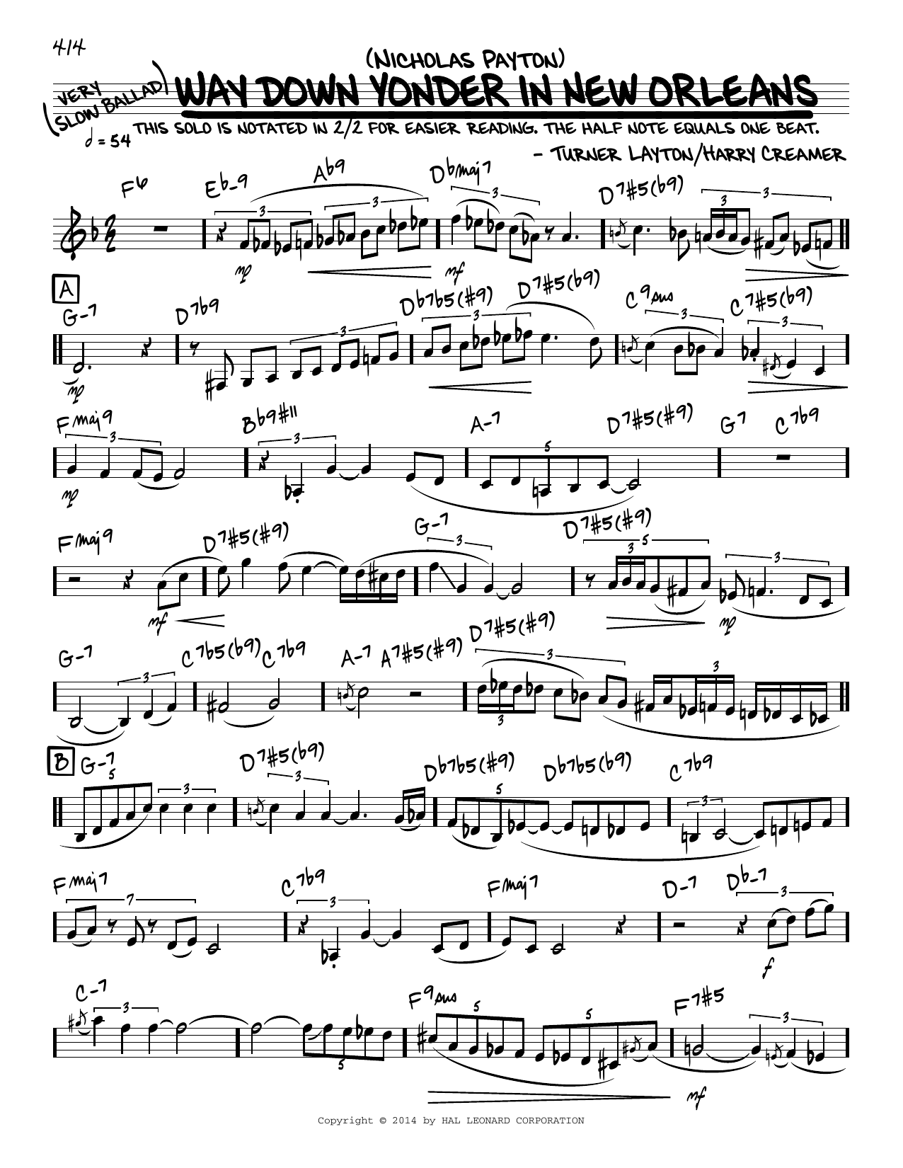 Download Nicholas Payton 'Way Down Yonder In New Orleans (solo only) Sheet Music and learn how to play Real Book – Melody & Chords PDF digital score in minutes