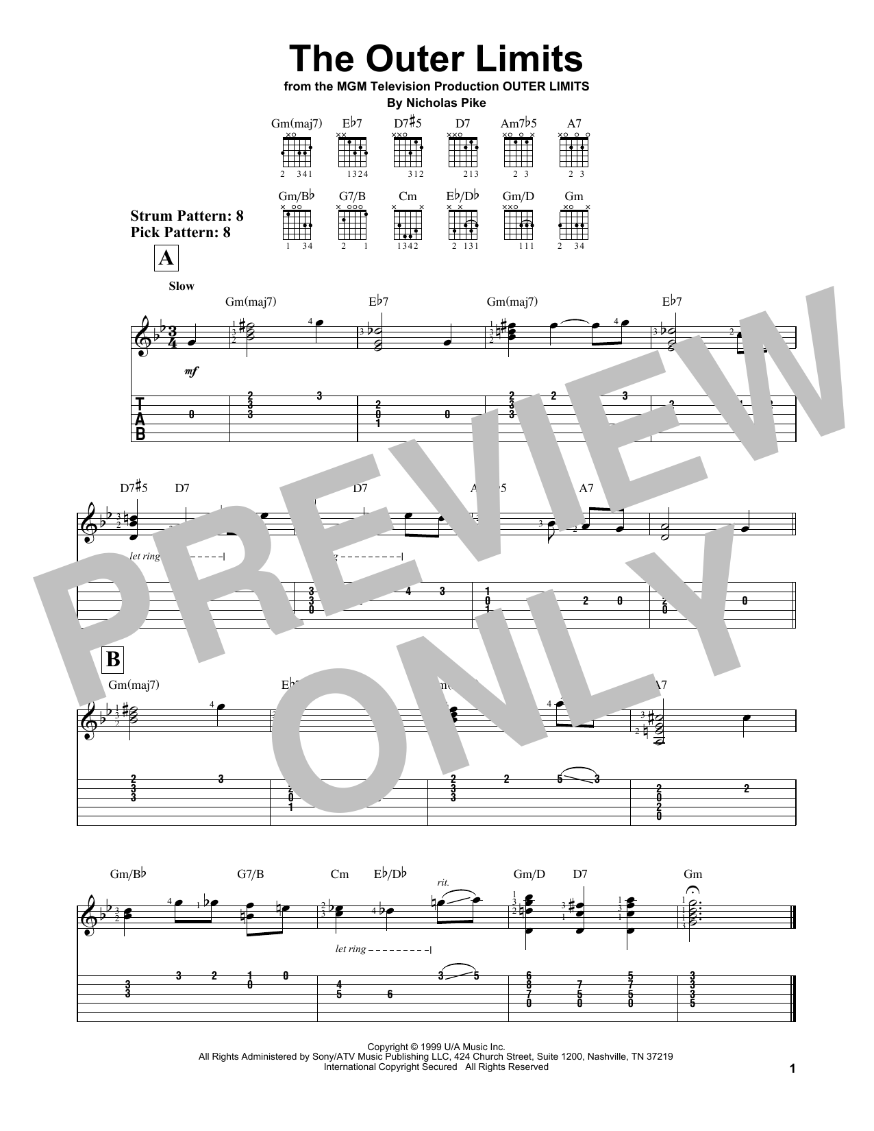 Download Nicholas Pike Outer Limits Sheet Music and learn how to play Easy Guitar Tab PDF digital score in minutes
