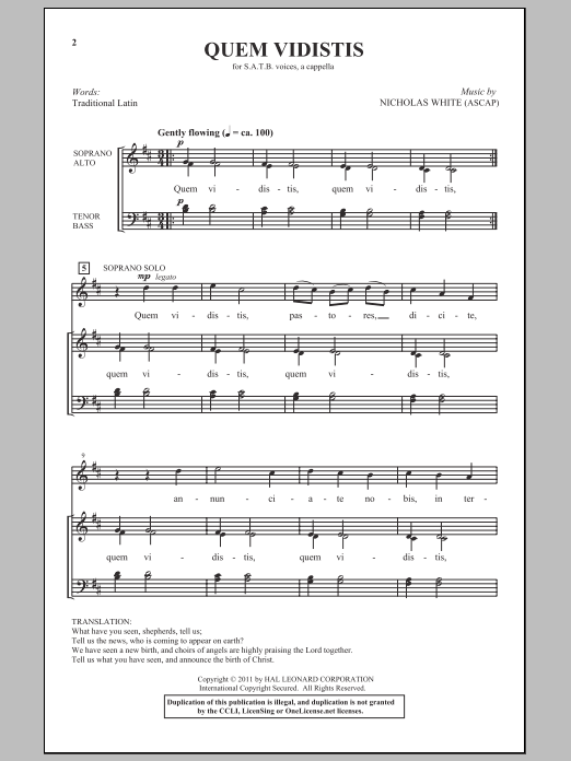 Download Nicholas White Quem Vidistis Sheet Music and learn how to play SATB PDF digital score in minutes