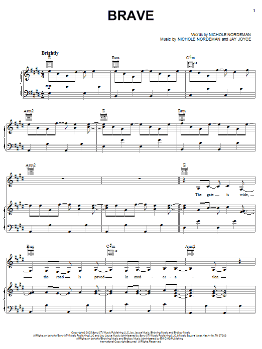 Download Nichole Nordeman Brave Sheet Music and learn how to play Melody Line, Lyrics & Chords PDF digital score in minutes