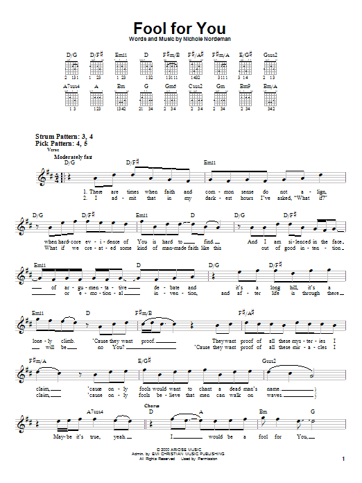 Download Nichole Nordeman Fool For You Sheet Music and learn how to play Lyrics & Chords PDF digital score in minutes