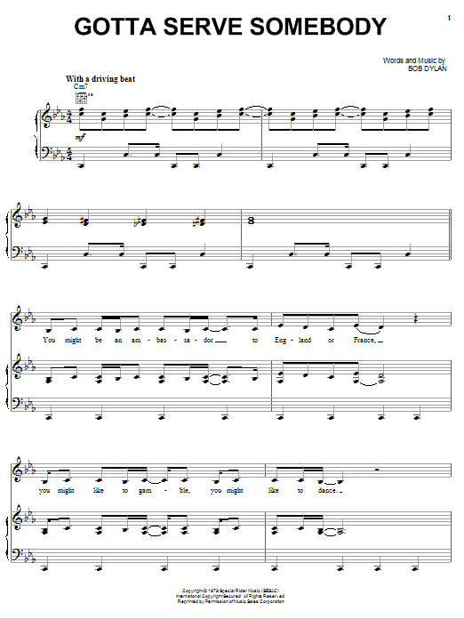 Download Nichole Nordeman Gotta Serve Somebody Sheet Music and learn how to play Piano, Vocal & Guitar (Right-Hand Melody) PDF digital score in minutes