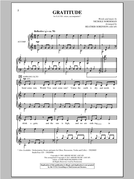 Download Heather Sorenson Gratitude Sheet Music and learn how to play SATB PDF digital score in minutes