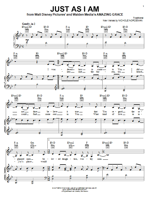 Download Nichole Nordeman Just As I Am Sheet Music and learn how to play Easy Piano PDF digital score in minutes