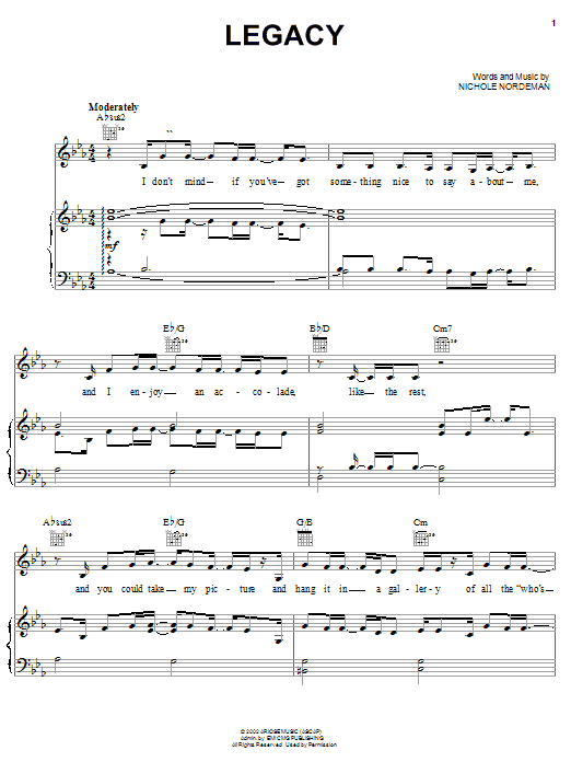 Download Nichole Nordeman Legacy Sheet Music and learn how to play Melody Line, Lyrics & Chords PDF digital score in minutes