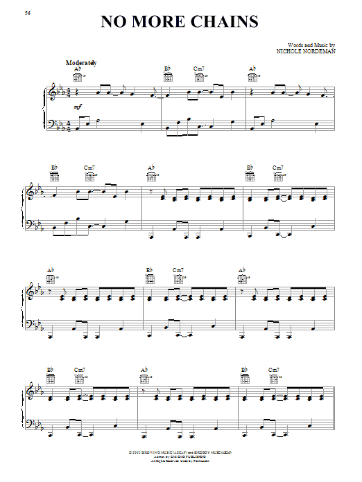 Download Nichole Nordeman No More Chains Sheet Music and learn how to play Piano, Vocal & Guitar (Right-Hand Melody) PDF digital score in minutes