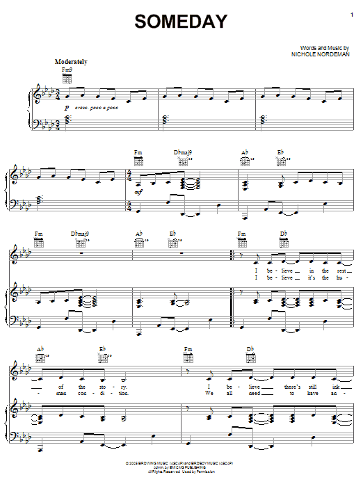Download Nichole Nordeman Someday Sheet Music and learn how to play Piano, Vocal & Guitar (Right-Hand Melody) PDF digital score in minutes