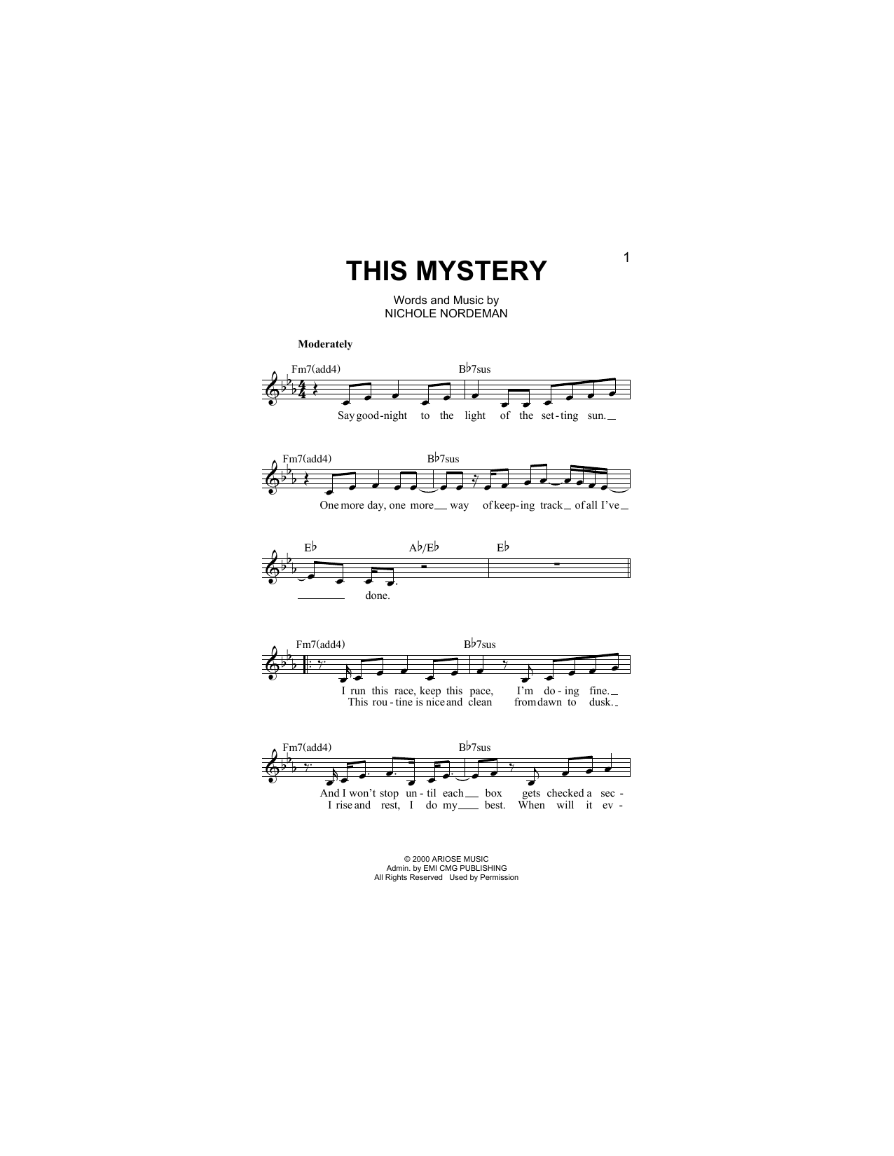 Download Nichole Nordeman This Mystery Sheet Music and learn how to play Melody Line, Lyrics & Chords PDF digital score in minutes