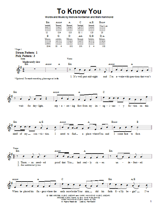 Download Nichole Nordeman To Know You Sheet Music and learn how to play Easy Guitar PDF digital score in minutes