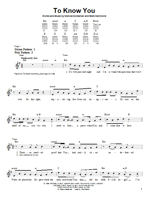 Download Nichole Nordeman To Know You Sheet Music and learn how to play Melody Line, Lyrics & Chords PDF digital score in minutes