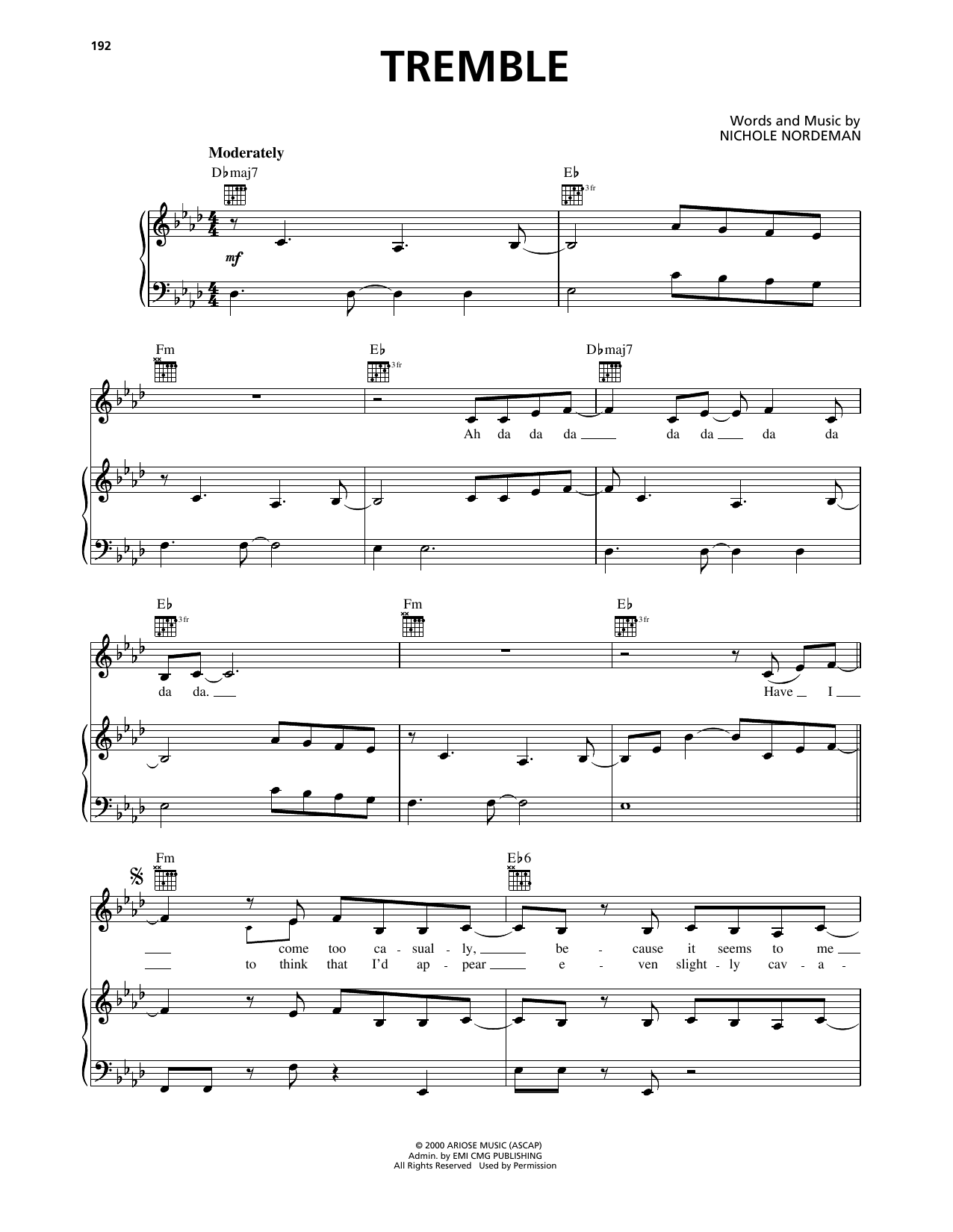 Download Nichole Nordeman Tremble Sheet Music and learn how to play Piano, Vocal & Guitar Chords (Right-Hand Melody) PDF digital score in minutes