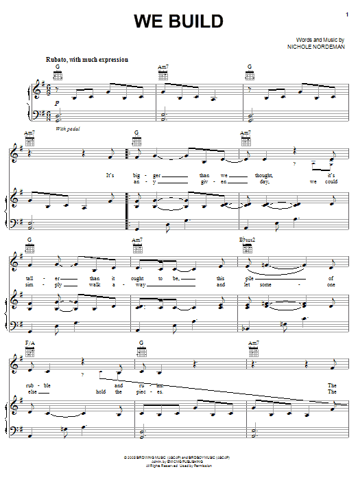 Download Nichole Nordeman We Build Sheet Music and learn how to play Piano, Vocal & Guitar (Right-Hand Melody) PDF digital score in minutes