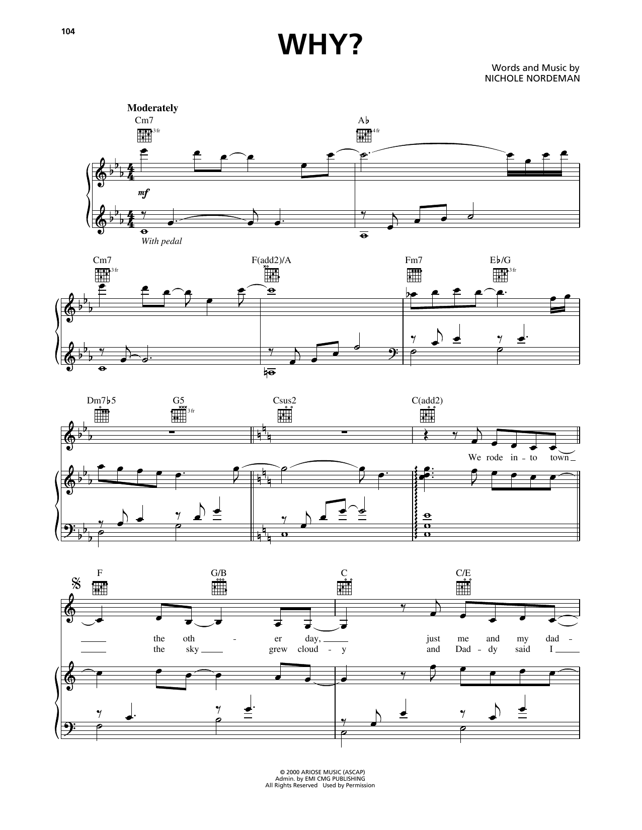 Download Nichole Nordeman Why Sheet Music and learn how to play Piano, Vocal & Guitar Chords (Right-Hand Melody) PDF digital score in minutes