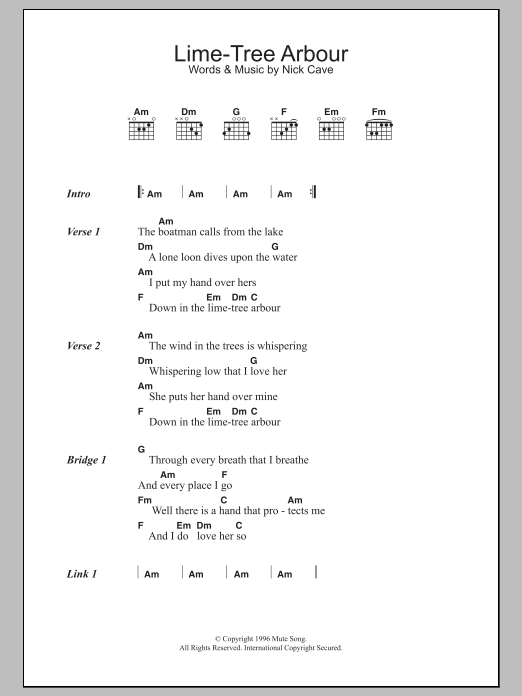 Download Nick Cave & The Bad Seeds Lime-Tree Arbour Sheet Music and learn how to play Lyrics & Chords PDF digital score in minutes