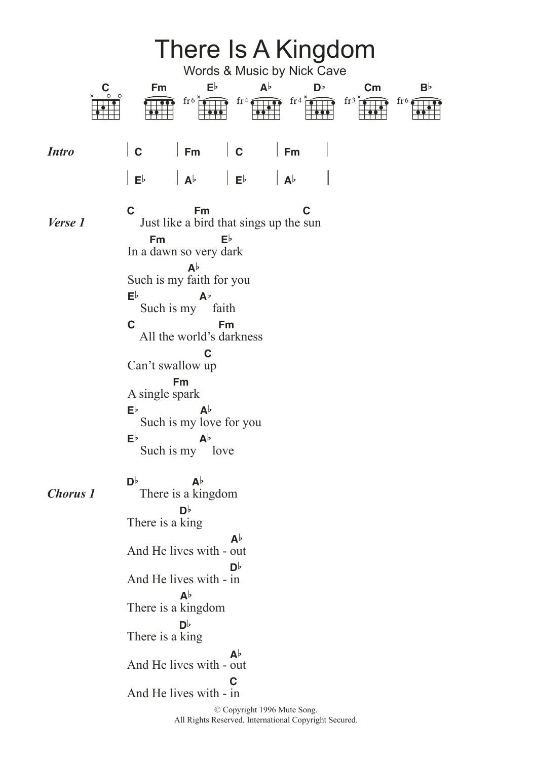 Download Nick Cave & The Bad Seeds There Is A Kingdom Sheet Music and learn how to play Guitar Chords/Lyrics PDF digital score in minutes