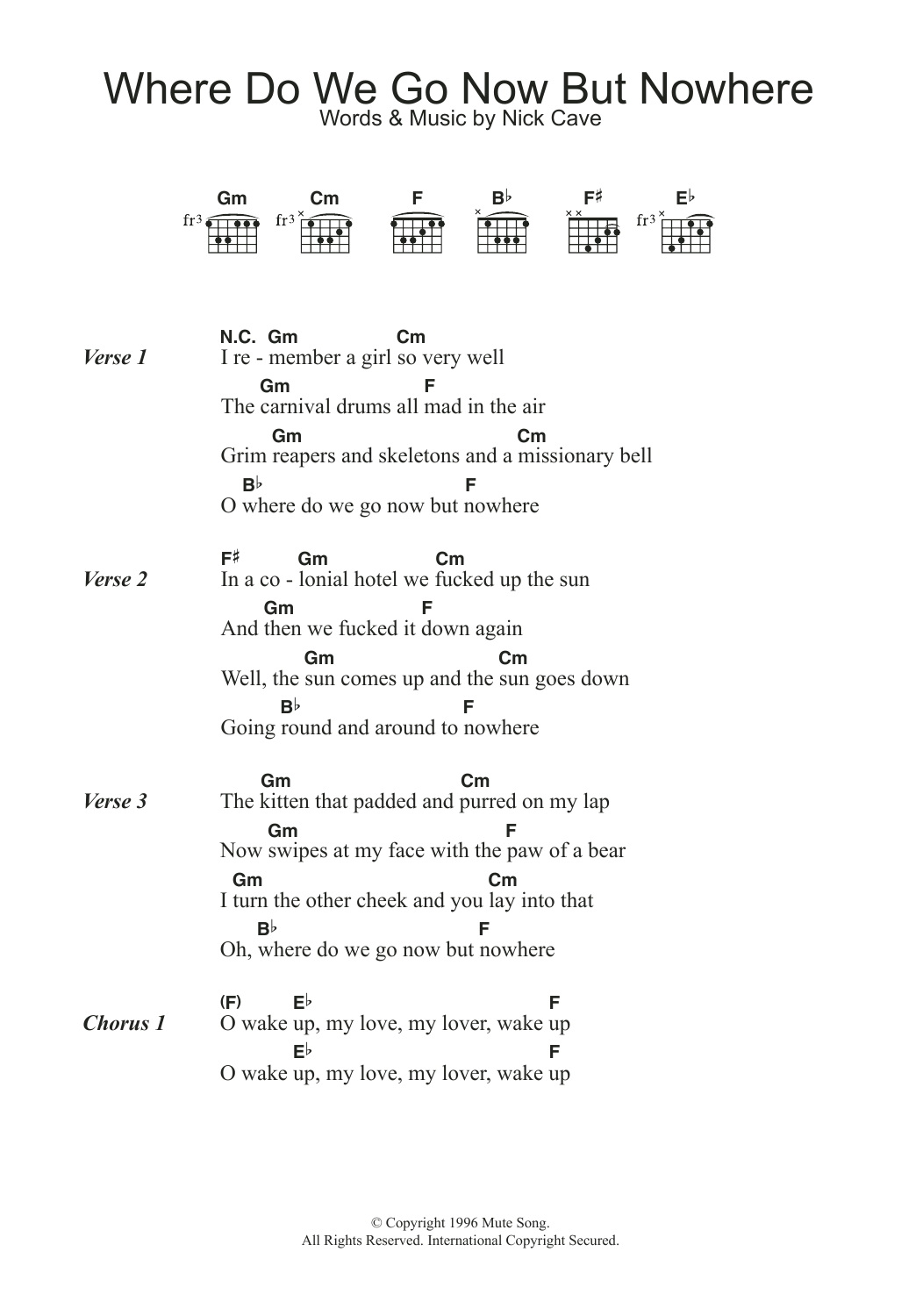 Download Nick Cave & The Bad Seeds Where Do We Go Now But Nowhere Sheet Music and learn how to play Guitar Chords/Lyrics PDF digital score in minutes